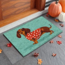 1pc Dachshund In Red Polka Dot Outfit Animal Pattern Bathroom Mat, Cute Pet Design Carpet, Fine Sand Faux Wool Washable Bottom Bath Mat, Machine Washable Rug, Anti-Slip Mat, Room Carpet, Entrance Rug, Area Rug, Living Room Rug - Multicolor - View 4
