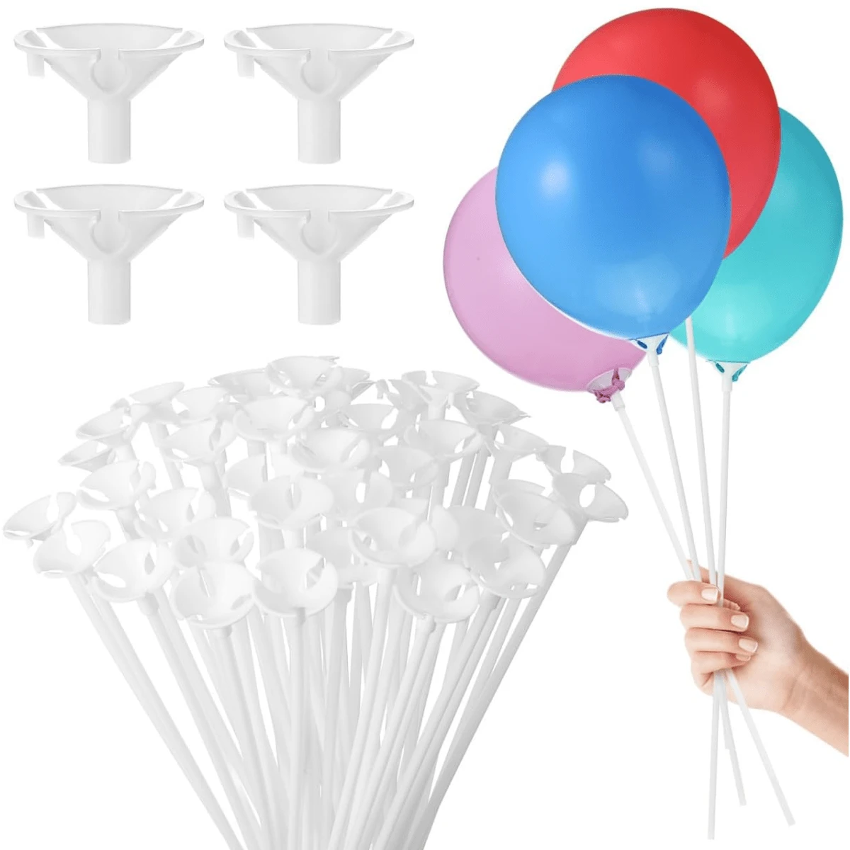 20支气球棒，16英寸透明塑料泡泡气球棒，带气球杯，适用于派对、婚礼、生日、周年纪念日及其他派对用品 - 白色 - 查看 1