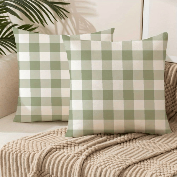 2 PCS Idyllic Home, Green Checkerboard Bedroom Decoration, Living Room Bay Window, Sofa Decoration Pillowcase