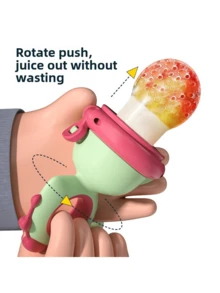 KUNT 1/3 件婴儿恐龙图案挤压牙胶，硅胶水果蔬菜旋转压力喂食器，果汁喂食器，带 S/M/L 替换网袋 - 彩色 - 查看 5