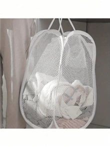 1 件带手柄的弹出式洗衣篮 - 可折叠网状洗衣篮，用于存放脏衣服，适合儿童换衣服/成人更换 3-4 件衣服（下单前请注意检查尺寸） - 黑與白 - 查看 4