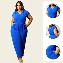 LIA ROSA Women's Plus Size Jumpsuit With Elastex Straps And V-Neck - 寶藍色 - 查看 6