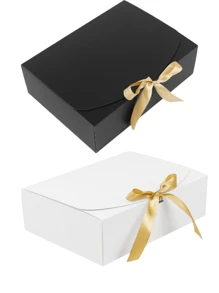 5/10 piezas Caja de papel con tapa abatible + Caja de regalo con lazo, adecuado para regalos de cumpleaños, obsequios de banquetes de boda y embalaje de regalos para festivales