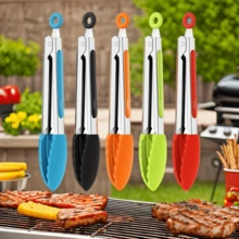 Stainless Steel Kitchen Tongs Set With Silicone Handles, Non-Stick Heat Resistant Stainless Steel Food Tongs For Salad, Grilling, Frying And Cooking - Multicolor - View 2