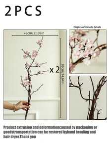 1pc/2pcs Artificial Cherry Blossom Vine Bouquet, Wedding Decor, Suitable For Home, Restaurant, Bedroom, Vase Decoration, Holiday Birthday Party Supplies, Wedding Venue Floral Decor, Valentine's Day Gift, New Year DIY Material, Fake Plant