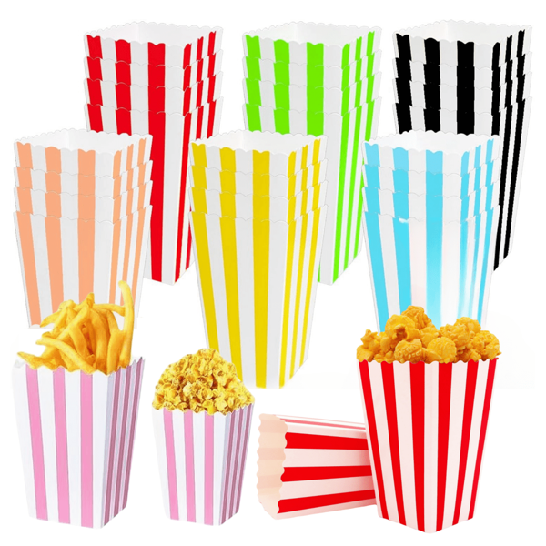 12 piezas Cajas de palomitas de maíz en miniatura Bolsas de papel desechables para palomitas de maíz Recipiente de cartón para palomitas, Soporte para aperitivos, caramelos y palomitas de maíz para suministros de carnaval, fiestas de cumpleaños, bodas y noches de cine (Negro, Azul, Amarillo, Verde, Rojo, Morado, Rosa)