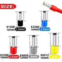 200 件 TEMINUO 线箍端子，箍连接器 16-10awg 1.5-6mm²，引线端子连接器，电线压接连接器绝缘箍引线端端子，适用于电气、工业、电源控制系统等。E1508 E2508 E4009 E6012 - 彩色 - 查看 5