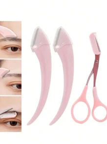 Eyebrow Trimmer Set Stainless Steel Curved Eyebrow Trimmer Comb Eyebrow Trimmer, Suitable For Beginners Of Any Skin Type As A Beauty Tool, Suitable For Both Men And Women As Hair Removal Accessories, Including Shaver Safety Cover, Very Suitable For Decorating And Shaping Perfect Eyebrows, Very Suitable For Travel And Daily Beauty.