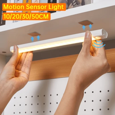 1pc Motion Sensor Under Cabinet Light,  USB Rechargeable Wireless Cabinet Light LED Smart Human Body Sensor LED Light, Magnetic Self-Adhesive Wardrobe Light For Dresser Room Kitchen Table