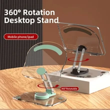 Transparent Acrylic 360 Degree Rotating Foldable Mobile Phone Holder Desktop Stand Compatible With Ipad 9.7 Air 4 5 Mini6 11 Mi Pad Compatible With IPhone, Android Phone, Gift For Birthday, Family, Friends Phone Stand, Phone Accessories