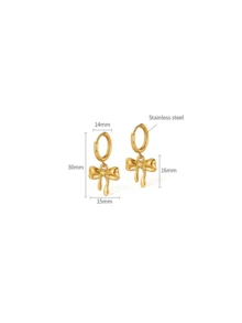 1 Pair Stainless Steel Waterproof Non-Fading Cute Bow Hoop Earrings, Suitable For Women Daily Wear - Gold - View 5