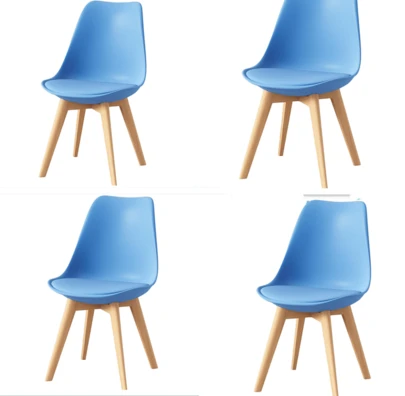 GLOBAL Z-A Juego de 4 sillas tulipán con patas de madera, mueble estilo nórdico medieval, con asiento acolchado, para escritorio, comedor, dormitorio, balcón o restaurante BAR hosteleria, OFICINA Mesa de comedor nórdica cocina,