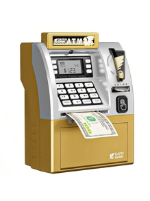 1 Hucha electrónica grande tipo Cajero Automático, en negro/rosa, con contraseña, para guardar efectivo y monedas, para niños, regalo perfecto para Navidad, Año Nuevo, San Valentín, festividades, apropiado para niños y niñas (baterías no incluidas)