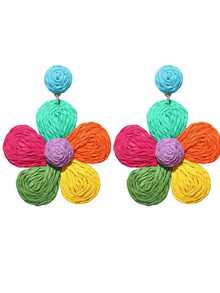 1 Pair Raffia Woven Mini Flower Dangle Earrings - Multicolor - View 4
