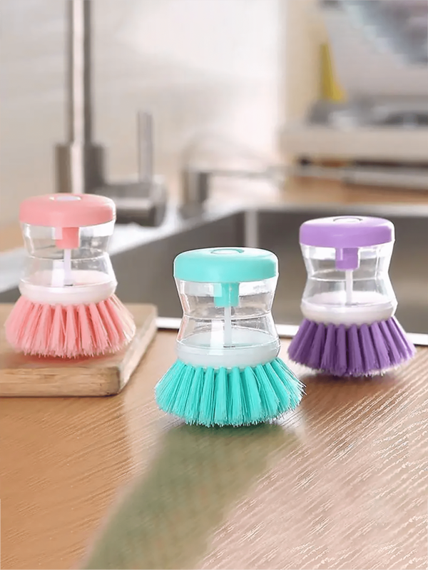 1/2 Pcs Kitchen Pot Cleaning Brush, Household Dish Washing Brush, Pressure-Type Liquid Dish Washing Brush, Portable Small Kitchen Pot Brush, Home/RV/Outdoor Camping Picnic Cleaning Tool, Outdoor Kitchenware, Outdoor Gear