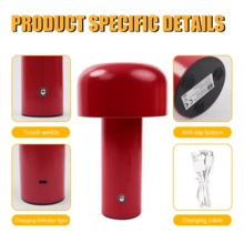 Cordless Mushroom Table Lamp LED Rechargeable Light Touch Control 3 Colours,Lamp,Bedside Lamp,Bedroom Decor,Lamp Bedroom,Room Decor Bedroom,Home Decor Living Room - Red - View 9