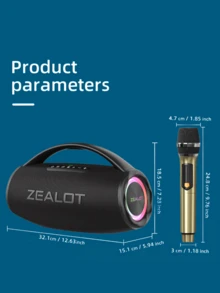 ZEALOT S97M 80W 便携式无线麦克风音箱，强劲低音，3D环绕立体声，兼容智能手机/平板电脑/电视，支持SD卡/USB/AUX输入，双设备连接，适用于汽车、户外、露营、派对等场合。 - 均碼 - 查看 4
