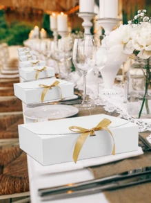 5/10 piezas Caja de papel con tapa abatible + Caja de regalo con lazo, adecuado para regalos de cumpleaños, obsequios de banquetes de boda y embalaje de regalos para festivales