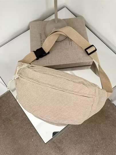 女士简约胸包，运动休闲百搭单肩包灯芯绒腰包，可放手机斜挎包