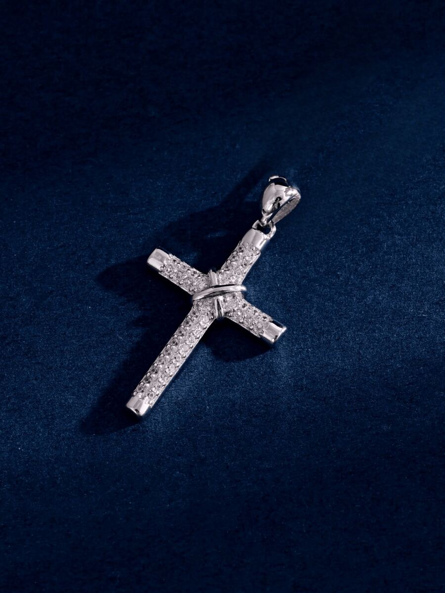 1pc Fashionable Cubic Zirconia Cross Pendant, Suitable For Daily Wear - White - View 1
