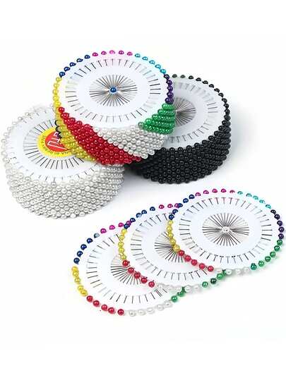 480 piezas/80 piezas Cuentas de posicionamiento y cabezas de bolas pequeñas, alfileres rectos de posicionamiento de perlas, sujetadores de cabezas de bolas de perlas, suministros y herramientas de costura, 100 piezas/caja, negro/blanco/colorido opcional (1 bandeja pequeña=40 piezas, 1 bandeja grande=12 bandejas pequeñas=480 piezas)