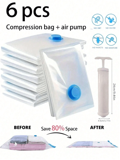 10/6/5/1 pieza Bolsas de almacenamiento al vacío reutilizables y transparentes, bolsas de compresión plegables para ropa, ropa de cama, organizador del hogar, adecuadas para ahorro de espacio, almacenamiento en el hogar, dormitorio, viaje