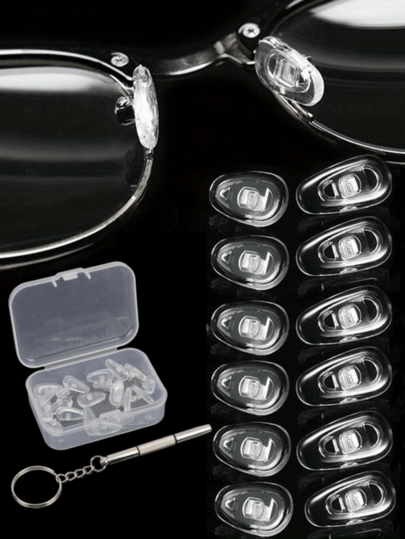 Conjunto de 10/20 peças de almofadas nasais para óculos (com chave de fenda e parafusos), almofadas nasais antiderrapantes de silicone macio para óculos, ferramentas de substituição e reparo de parafusos