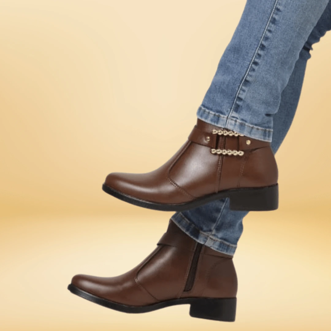 Short Boot Ankle Bootie Side Buckle Detail Foam Lining Comfort - Màu nâu Sô-cô-la - Xem 1