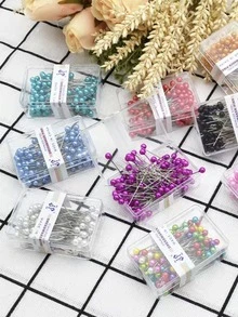 480件/80件定位珠&迷你球头、珍珠定位直针、珍珠球头紧固件、缝纫用品及工具，100件/盒，黑色/白色/彩色可选（1小托盘=40件，1大托盘=12小托盘=480件）