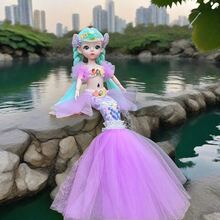 1 件迷人美人鱼娃娃 - 具有逼真的眼睛和可移动的关节，包括装扮配件，鱼尾可以展开，儿童公主婚纱娃娃，非常适合玩耍和房间装饰，非常适合儿童节