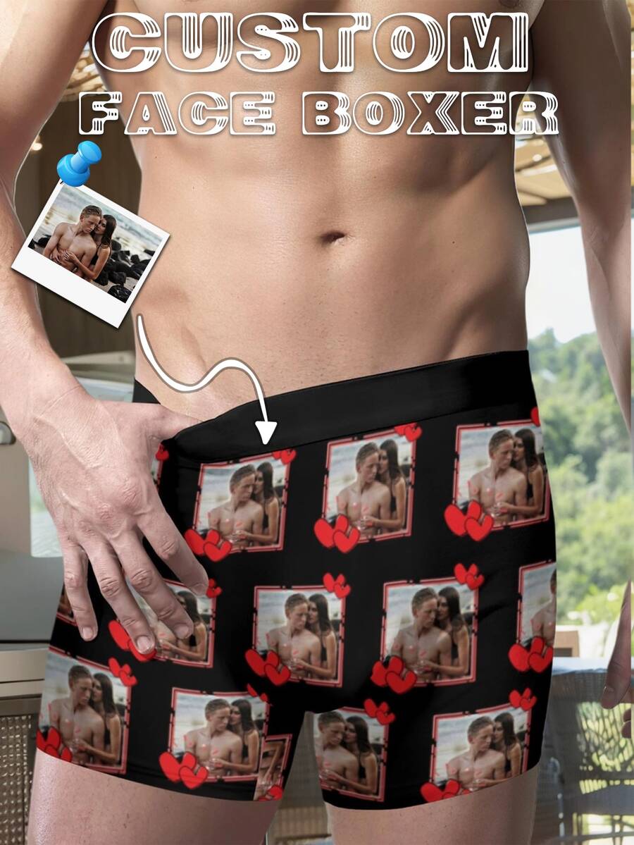 Calzoncillos tipo bóxer personalizados para hombres, con diseño de foto personal, divertidos, lindos, adorables y únicos. Regalos personalizados de calzoncillos para esposo, novio u hombre por San Valentín, cumpleaños, aniversario, Navidad, boda u otras ocasiones especiales. Boxers cómodos y coloridos con diseño personalizado.