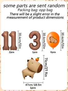 Set di palloncini in alluminio opaco arancione tipo capibara, palloncini a forma di delfino, palloncini numeri per festa di compleanno, articoli per la decorazione della festa