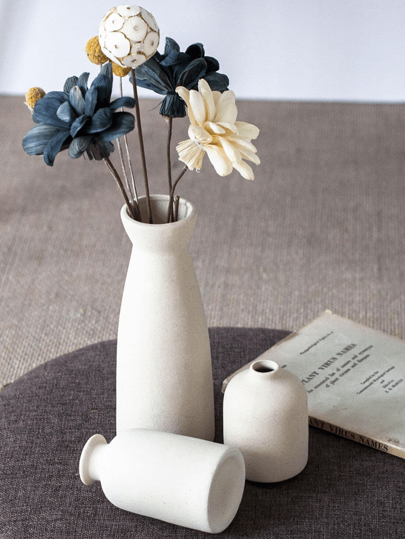 Beige Ceramic Vase Set Small Vases ation, Moderne Bohemian Farmho Home ative Pampas Grass Dried Flowers, Creative Shelf, Table, Bookshelf, Entryway Room Flower Glass view 3
