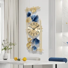Elegant Ginkgo Leaf Decorative Wall Clock, 12x28 Inch Large Wall Clock For Living Room, 3D Wall Art Decoration, Creative Metal Flower Wall Clock, Gold Modern Home Silent Wall Clock - Gold - View 7