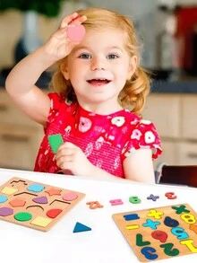 Rompecabezas de Números, Letras y Figuras Tablero Didáctico de Madera, Aprendizaje de Números y Letras - Num. 0 al 9 - Ver 4