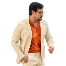 OLP Men's Formal Blazer With Elastane - Elegant - Beige - View 2