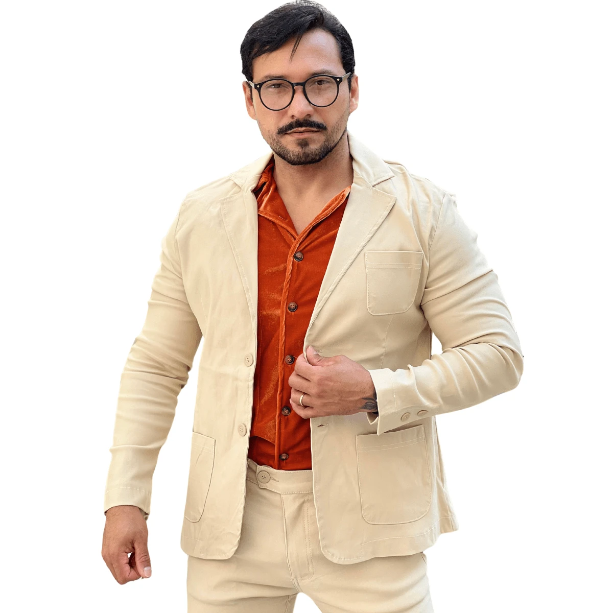 OLP Men's Formal Blazer With Elastane - Elegant - Beige - View 1