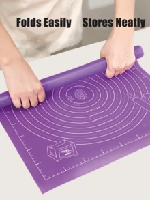 1Pc Silicone Kneading Mat - Non-Stick & Waterproof, Easy To Clean, Foldable, Blue/Purple/Pink Options, Perfect For Cookies, Dough, Cake & Chinese Pastries, Essential Baking Tool For Home Chefs & Baking Enthusiasts, Great For Christmas, Easter & Thanksgiving - Multicolor - View 9