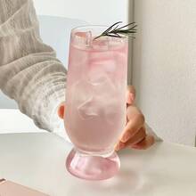 1 pieza Taza de vidrio transparente con base creativa de color rosa, apropiada para el hogar, bar de agua, restaurante - para bebidas, agua, café - Multicolor - Ver 4
