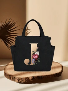 个性化字母保温午餐包 - 帆布保温午餐袋，拉链封口，大容量铝箔内衬，适合工作和学习使用，便携式手提午餐包，食物保冷袋，是工作、学校、旅行和妇女节的理想礼物。轻便可重复使用，防溅水，适合野餐、办公室、学校和户外活动 - 易于清洁，防水，设计紧凑。