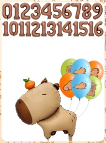 Set di palloncini in alluminio opaco arancione tipo capibara, palloncini a forma di delfino, palloncini numeri per festa di compleanno, articoli per la decorazione della festa