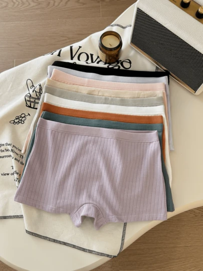 Girls' Candy Color Vertical Stripe Loose Fit Boxer Briefs