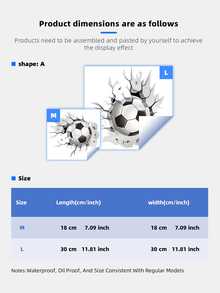 1pc 3D Football Breaking Through Wall Sticker, Made Of Waterproof PVC Material, Easy To Apply And Remove, Suitable For Decoration In Bedroom, Living Room, Study, Porch, Kindergarten And Other Spaces - Multicolor - View 9