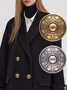 Set de 8 piezas/paquete de botones grandes y redondos con textura vintage y diseño de tótem, adecuados para uniformes, ropa especial, decoración, camisas, suéteres, trajes, abrigos, chaquetas, botones de metal, accesorios de costura DIY de artesanía