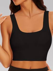 Yoga Basic 1pc Women's Removable Padded Seamless Sports Bra For Summer, With Lift Support - Black - View 4