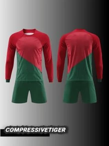 2pcs Boy's Personalized Soccer Jersey - Customizable Name And Number Print Stripe Decor Long Sleeve T-Shirt + Long Co-Ord Quick-Drying Sweat-Absorbing Sports Set As Gift