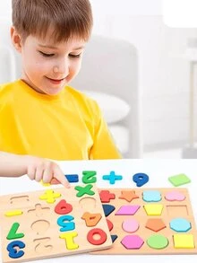 Rompecabezas de Números, Letras y Figuras Tablero Didáctico de Madera, Aprendizaje de Números y Letras - Num. 0 al 9 - Ver 1