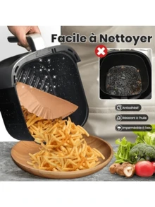 100pcs Air Fryer Parchment Paper - 16*16cm Non-Stick Square Paper, Suitable For 5-8L Oil-Free Air Fryers, Ovens And Microwaves - Khaki - View 8