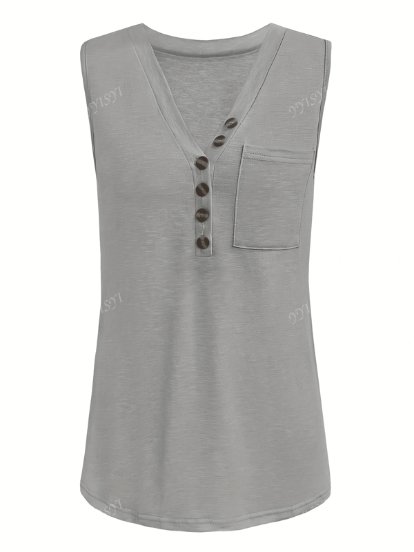 Sommer Damen Mode einfarbig ärmellos V-Ausschnitt Knopf Tasche locker Lässig Lässig Weste Große Größen Tanktop Weste Damenmode