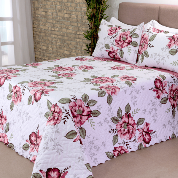 KIT Colcha Cobre Leito Bouti Garden Estampado 03 Peças - Jogo de Lençol 03 Pçs Bouti - Queen Size